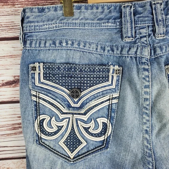 Affliction Premium Mens 34x32 Buckle Blake Distressed Straight Leg Jeans     #49 - Picture 11 of 13